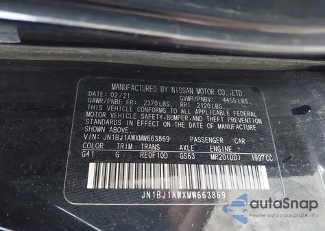 2021 Nissan Rogue Sport S Awd Xtronic Cvt z USA, uszkodzony, nr VIN JN1BJ1AWXMW663869